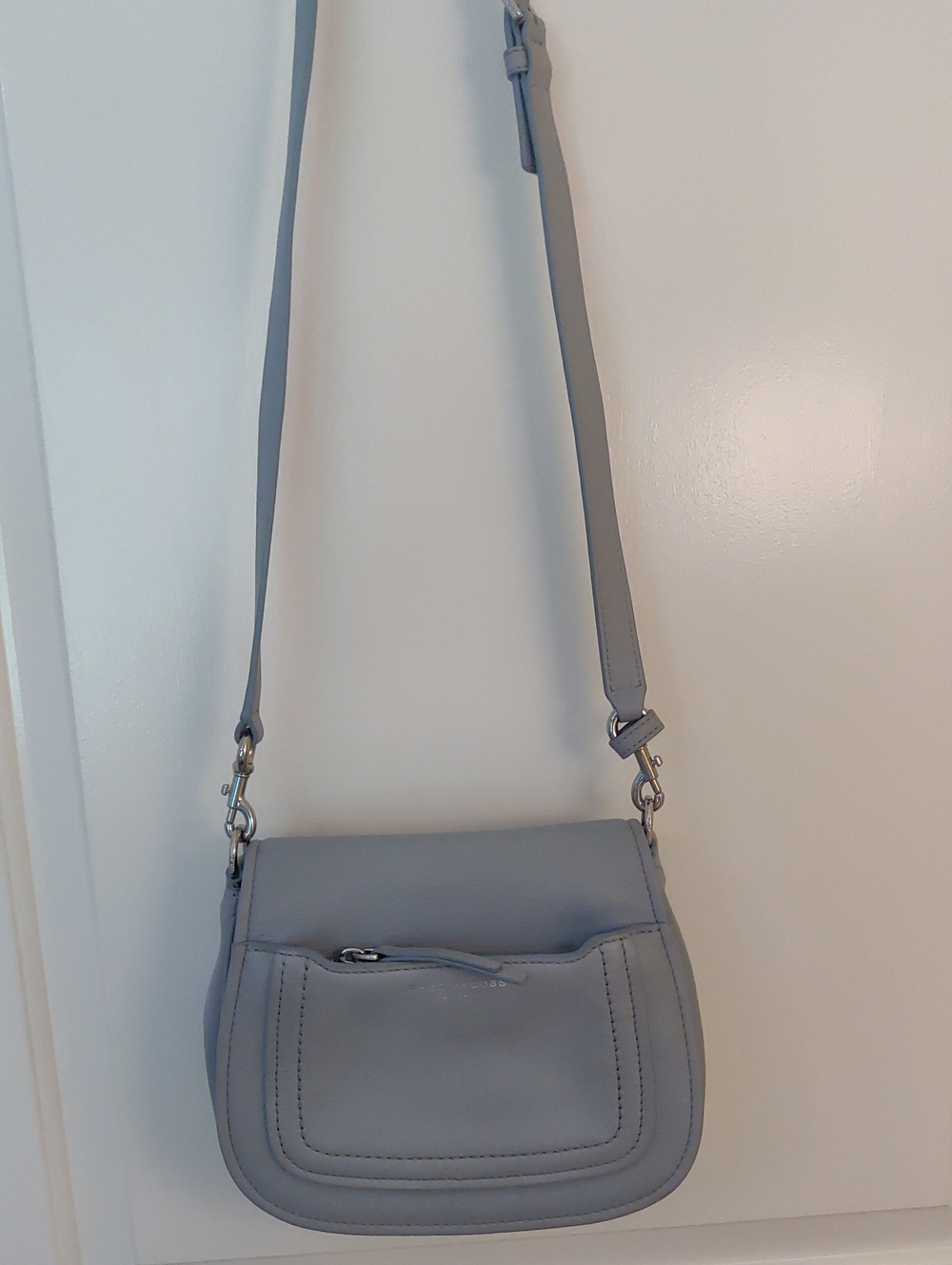 Light Blue Crossbody Saddle Bag - Minimal Leather Shoulder Purse